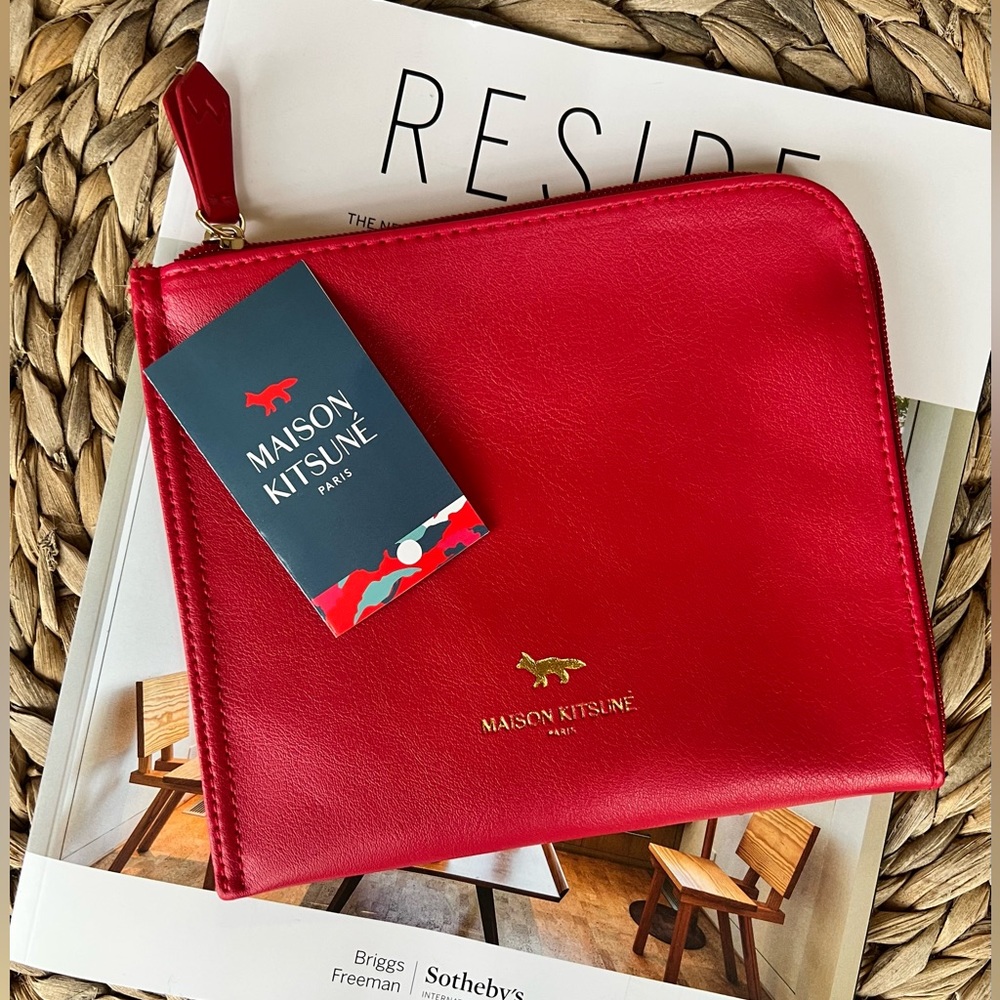 New Maison Kitsune Japan Airline Red Zip Pouch